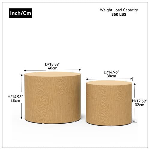 HanStrong Small Coffee Table Nesting End Table Set of 2, Round Coffee Table Wood Side Table Circle Accent Tables for Small Spaces Living Room Bedroom Balcony Office, Oak HanStrong