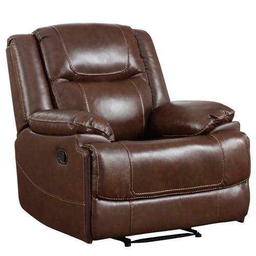 EBELLO Genuine Leather Manual Recliner Chair, Reclining Sofa Chair Couch for Living Room, Bedroom Furniture, Meeting Room, Brown EBELLO