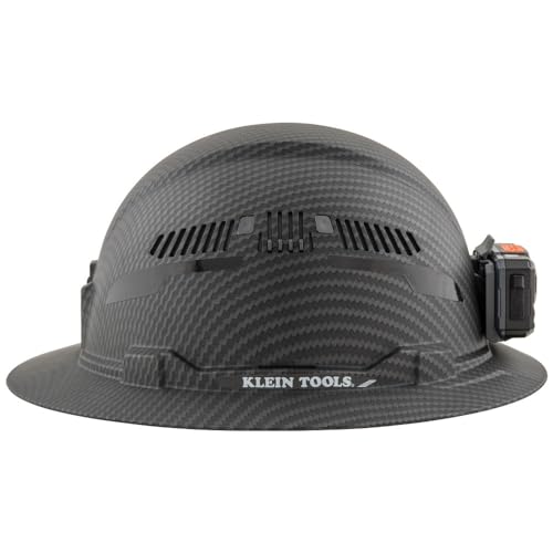 Klein Tools 60347 Hard Hat, Vented Full Brim, Class C, Premium KARBN Pattern, Rechargeable Lamp, Padded Sweat-Wicking Sweatband, Top Pad Klein Tools