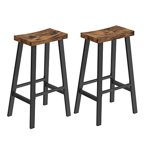 VASAGLE Bar Stools Set of 2, Counter Height Stools, Bar Chairs with Footrest, 29.1 Inches Tall Kitchen Breakfast Stools, Industrial, Living Room Party Room, Rustic Brown ULBC094B01 VASAGLE