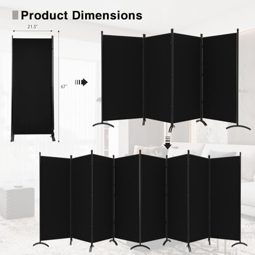 8 Panel Room Divider, Portable Room Dividers Folding Privacy Screens, 172" W Freestanding Fabric Divider for Room Separation, Partition Room Divider Panel for Dorm Home Studio Office, Black TANGJEAMER