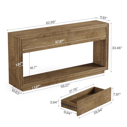 Tribesigns 63" Console Table with 2 Drawers, Farmhouse Entryway Table with Open Storage Shelf, Wooden Sofa Console Behind the Couch for Living Room, Hallway, Foyer, Brown Tribesigns