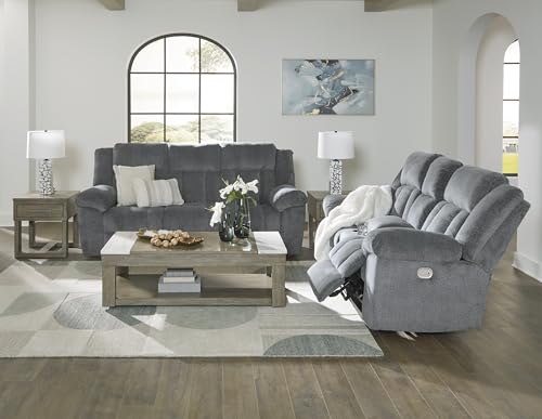 Signature Design by Ashley Tip-Off Modern Wall Hugger Power Reclining Sofa with Adjustable Headrest and USB Ports, Gray Signature Design by Ashley
