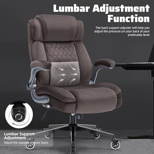 Large High Back Office Chair with Flip Arms- Executive Desk Chair with Locking Wheels, Adjustable Lumbar Support, Ergonomic Breathable Fabric Computer Chair Prevents Cats Scratching Xiuyu