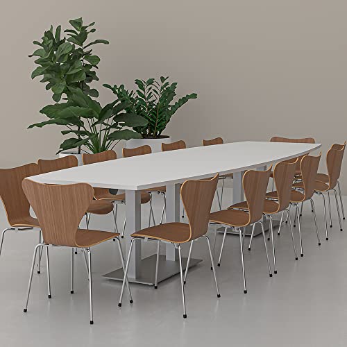 Harmony Series 12-Person Boat-Shaped Modular Conference Table with Matte Black Square Metal Bases | Scratch-Resistant Thermally-Fused Laminate | Easy to Assemble | Blonde Surfside Ash -12ft SKUTCHI DESIGNS INC.
