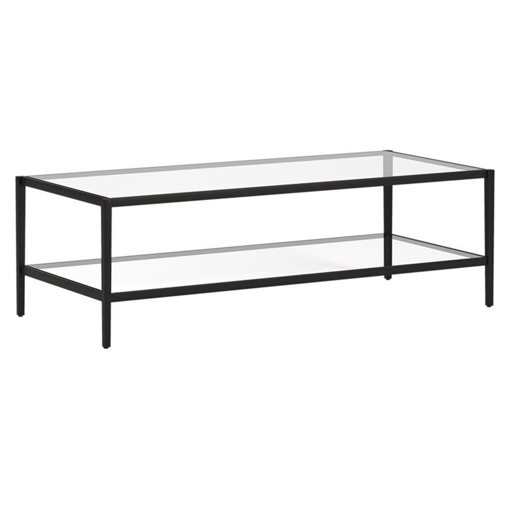 Henn&Hart 54" Wide Rectangular Coffee Table with Glass Shelf in Blackened Bronze, Modern coffee tables for living room, studio apartment essentials Henn&Hart