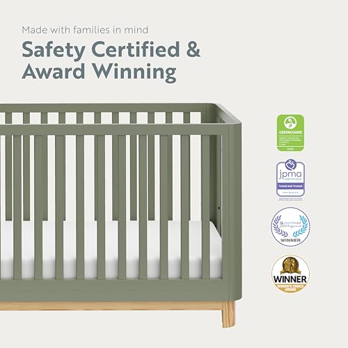 Storkcraft Santos 3-in-1 Convertible Crib (Olive with Natural) – GREENGUARD Gold Certified, Fits Standard Crib Mattress, Converts to Toddler Bed and Daybed, Rounded Details, Designer Edition Storkcraft