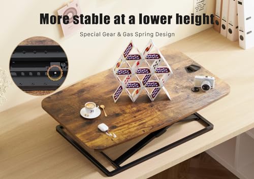 JOY worker Standing Desk Converter, 31 Inch Compact Height Adjustable Stand up Desk Riser, Ultra Low Profile Sit to Stand Table for Laptop Riser Workstation, Rustic Brown JOY worker