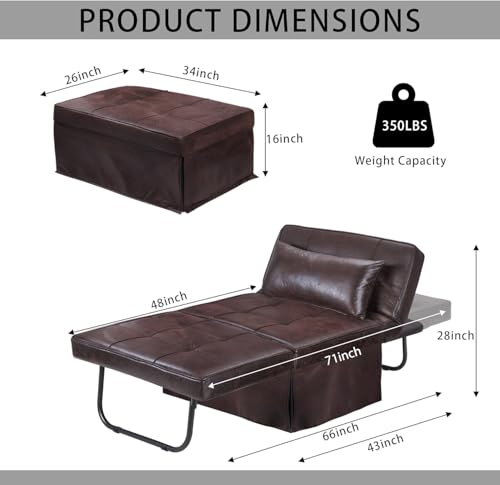 BIGSYY Sofa Bed, Set of 4 in 1 Multi-Function Folding Ottoman Breathable Linen Couch Bed with Adjustable Backrest Modern Convertible Chair for Living Room Apartment Office, PU Imitation, Brown BIGSYY