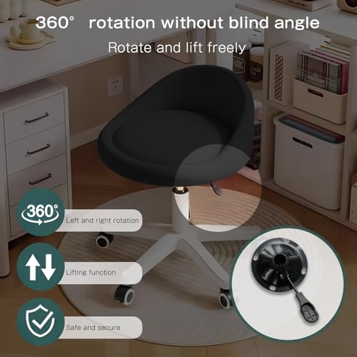 Timbertouch Swivel Rolling Stool with Wheels, Height Adjustable PU Leather Drafting Chair, Round Seat for Salon, Spa, Tattoo, Office, Home Use Black Set of 1 Timbertouch