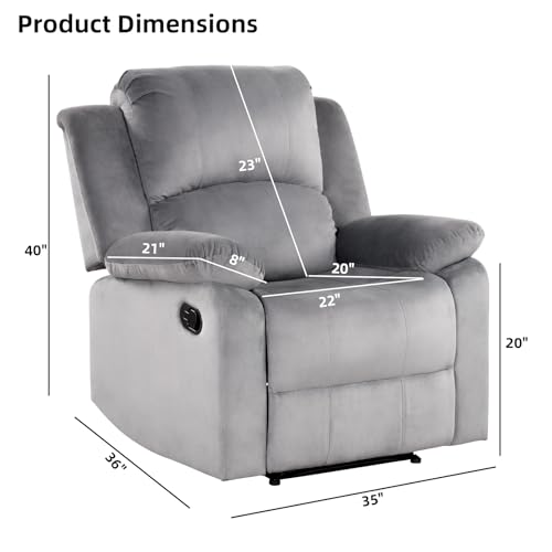 EBELLO Classic Manual Recliner Chair, Soft Microfiber Recliner Sofa with Overstuffed Arms and Back Single Reclining Couch for Living Room, Bedroom, Grey