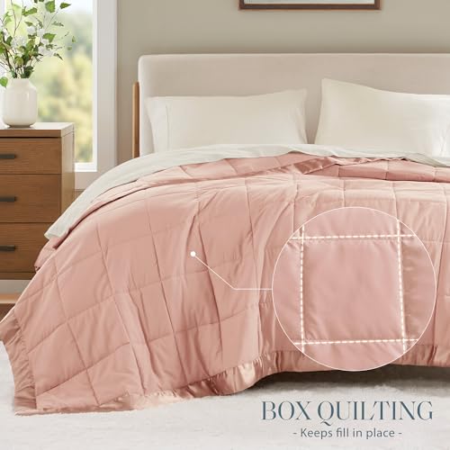 Madison Park Windom Down Alternative Blanket, Premium 3M Scotchgard Moisture Wicking Treatment, Lightweight and Soft Bed Cover For All Season, Satin Trim, Blush Full/Queen Madison Park
