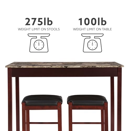 Linon Brown 3-Piece Table Faux Marble Tavern Set, 42" w x 22.25" d x 36" h Linon