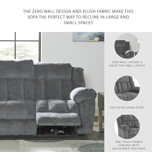 Signature Design by Ashley Tip-Off Modern Wall Hugger Power Reclining Sofa with Adjustable Headrest and USB Ports, Gray Signature Design by Ashley