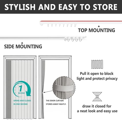 Jilron Accordian Door Curtain,Install Adhesive Track 100% Blackout Doorway Curtains,Suitable for Bedroom,Closet,Interior Room Divider,Gray 43" W×78" L,1 Piece Jilron