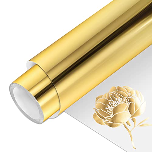 VINYL FROG Gold Metallic Foil Heat Transfer Vinyl Roll 12" x5ft Gold Iron on Vinyl Chrome HTV Vinyl Easy to Cut & Weed DIY Heat Press Design for T-Shirts VINYL FROG