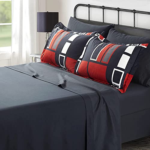 ARTALL Black Gray Red Plaid Pattern Bed in A Bag 8 Piece Bedding King Comforter Sets 1 Comforter, 2 Pillow Shams, 1 Flat Sheet, 1 Fitted Sheet, 1 Bed Skirt, 2 Pillowcases ARTALL