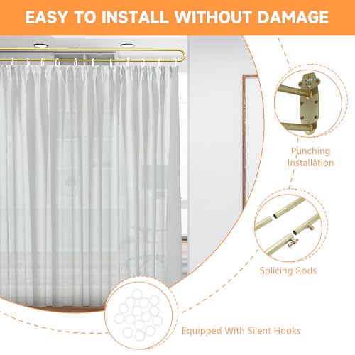 Iukar Privacy Partition Curtains,U-Shaped Rod Room Divider Curtains,Metal Support Wall Mounted Privacy Curtains with Flat Hooks for Fitting Room Beauty Salon Bedroom,7.54ft(White) lukar