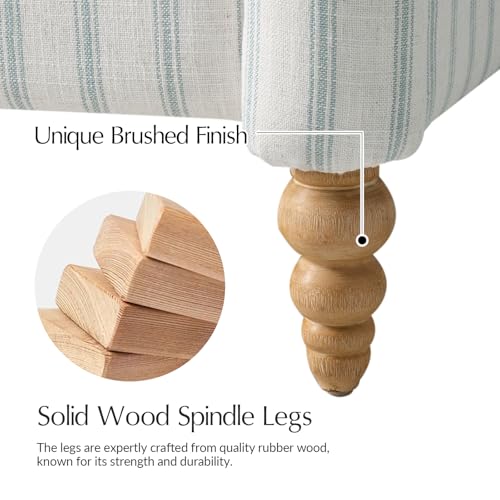 HULALA HOME Farmhouse Recliner Chairs Set of 2 with Solid Wood Spindle Legs, Striped Push Back Recliner Armchairs with Adjustable Backrest & Footrest, Comfy High Back Lazyboy Single Sofas, Blue