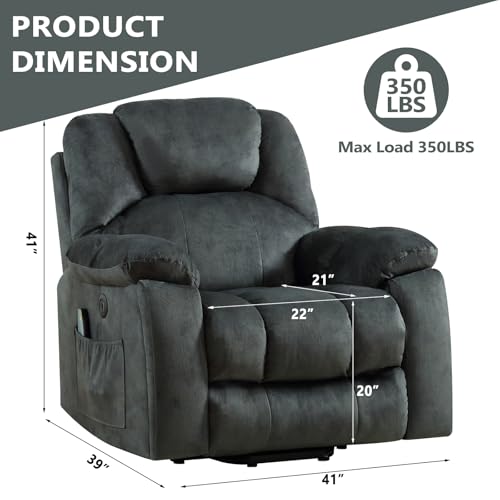 ANJ Large Power Lift Recliner with Hidden Cup Holders for Elderly, Large Electric Reclining Lift Chair with Massage and Heat, Overstuffed Lifting Chairs with Side Pockets for Living Room, Dark Green