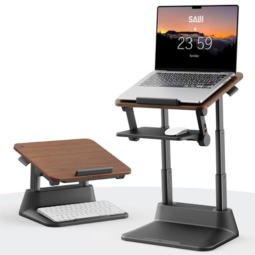 SAIJI Laptop Stand for Desk, Stable Standing Laptop Riser with Foldable Mouse Pad, Standing Computer Stand with 4 Adjustable Height Up to 20.47", Tall Stand Fit All Laptops Under 17.3" SAIJI