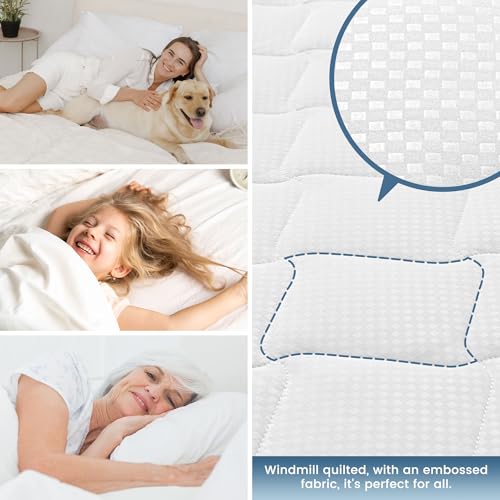 SLEEP ZONE Cot Mattress Protector, Waterproof Mattress Protector for Narrow Twin Bed - Fitted with Stretchable Pockets, Soft Breathable RV Bunk Size Mattress Pad Cover (White) SLEEP ZONE