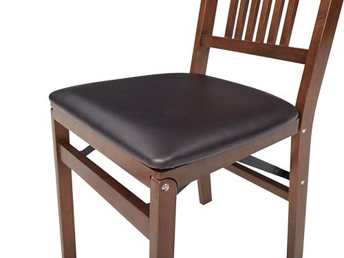 Meco STAKMORE True Mission Folding Chair Walnut Finish, Set of 2, Weight Capacity 300 Pounds, Solid Wood Chair, Padded Vinyl Upholstered Chair, Folds to 8” for Storage, No Assembly Required MECO