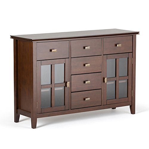 SIMPLIHOME Artisan Solid Pine Wood 54 inch Contemporary Sideboard Buffet Credenza in Russet Brown features 2 Doors, 6 Drawers and 2 Cabinets with Large storage spaces SIMPLIHOME