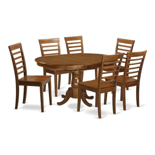 East West Furniture POML7-SBR-W 7 Piece Kitchen Table & Chairs Set Consist of an Oval Dining Table with Butterfly Leaf and 6 Dining Room Chairs, 42x60 Inch, Saddle Brown East West Furniture