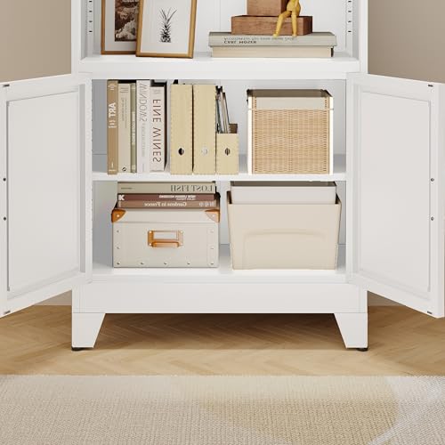 erosoei 71" H Tall Metal Bookcases and Bookshelves with 2 Doors and Adjustable Shelves,Tall Storage Cabinet Industrial Bookshelf 6-Tier Open Display Shelf,Decor Furniture for Living Room, Bedroom erosoei