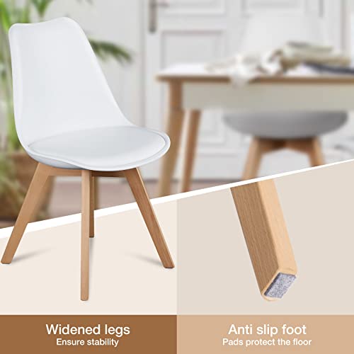 OLIXIS Dining Chairs Set of 8 Kitchen Mid Century Modern Chairs with Wood Legs and PU Leather Cushion for Living Room Bedroom Outdoor Lounge, White OLIXIS