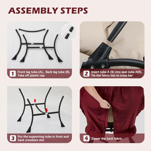 Congermom Lazy Chair with Folding Ottoman,Leisure Sofa Chair,Soft Fabric Armchair with Armrests and Side Pockets, Reading Chair with Footrest for Living Room, Bedroom, Office (Plush Red)