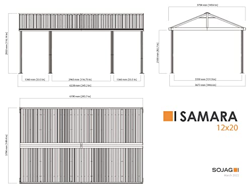 Sojag 12' x 20' Samara Carport Canopy Fabric Wall Enclosure Kit, Grey (135-9165845) Sojag