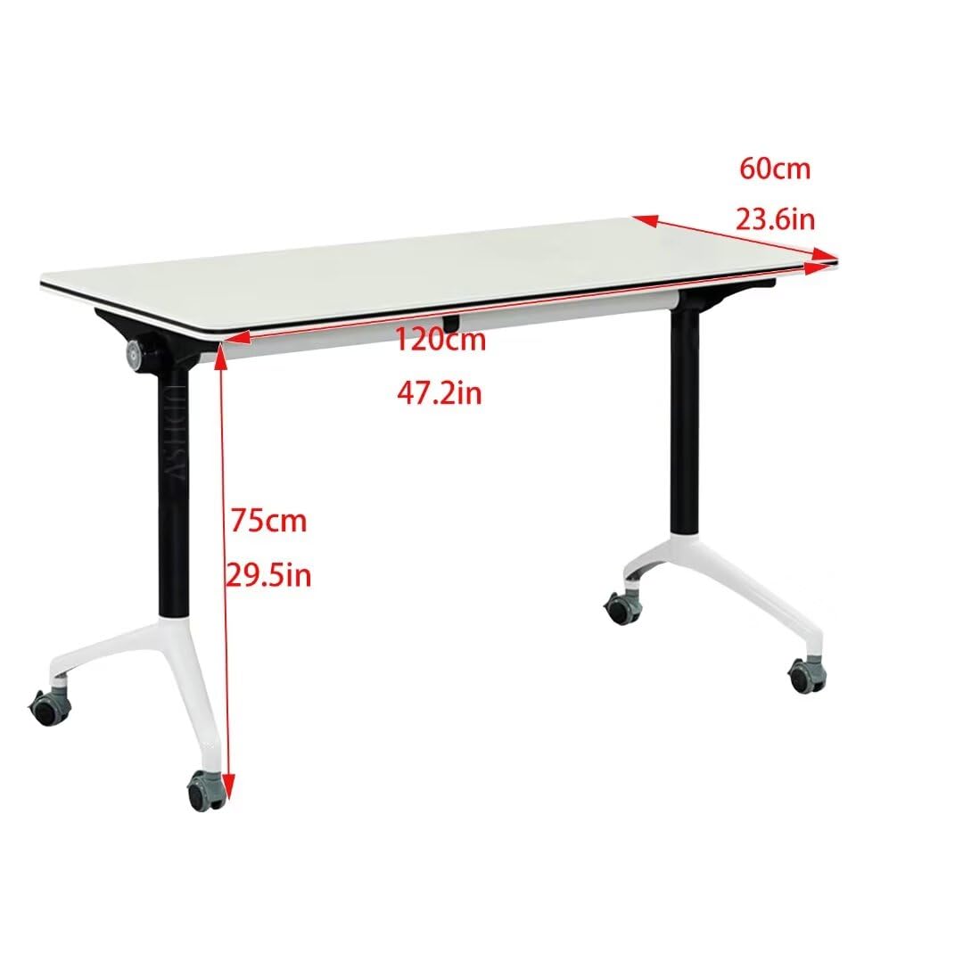 Conference Table,Modern Office Folding Flip Top Mobile Training Table The Table with Wheels is Convenient and Fast,Suitable for Office,Meeting Room,classr White,1pack(47.2×23.6×29.5in) UDHSV