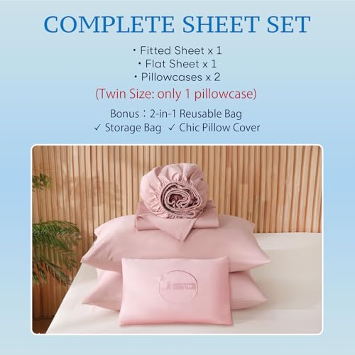 JSD 100% Cotton Sheet Set Twin, Dusty Pink Sateen Sheets 300 Thread Count, Soft Breathable Bed Sheets Deep Pocket JSD