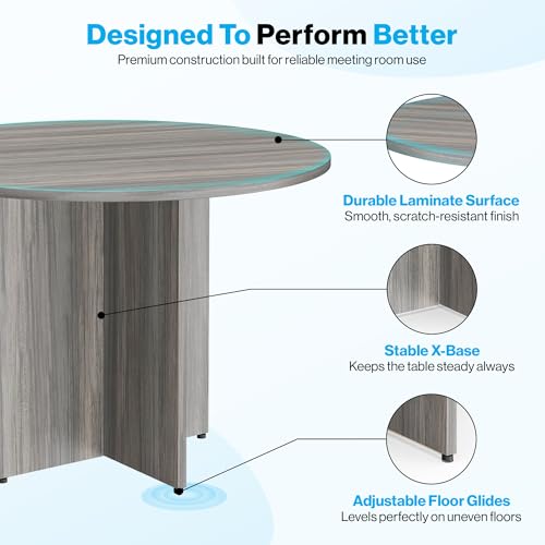 NBF 42" Round Conference Tables - Thermally Fused Gray Laminate Conference Room Tables - X Base Office Meeting Table - Durable Training Tables for Brainstorming Collaboration Sessions nbf signature series