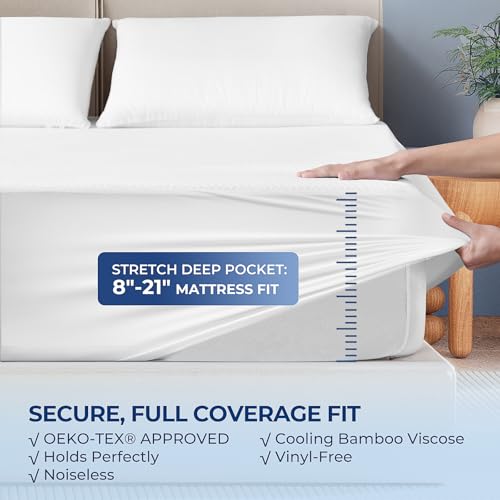 TASTELIFE Queen Size Bed Mattress Protector, Waterproof & Breathable Cooling Mattress Cover & Pad, Deep Pocket Fits 8-21”, Ultra-Soft Washable Sheet Protection TASTELIFE