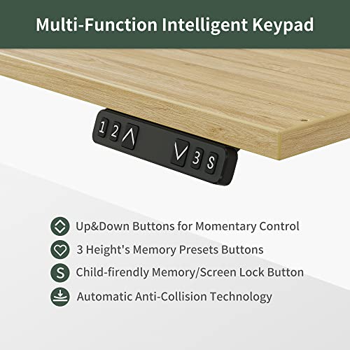 FEZIBO 63"x49" L Shaped Standing Desk with LED Strip & 2 Drawers, Upper and Lower Storage Shelves Available, Electric Height Adjustable, for Gaming, Office, Natural FEZIBO