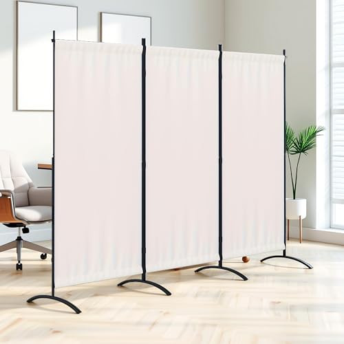 Kecreque 3 Panel Room Divider 6 Ft Folding Screen Room Dividers with 4 Curved Metal Feet Partition Wall Divider,Privacy Screens Portable Wall for Office,Bedrooms,Dining,Dorm,White Kecreque