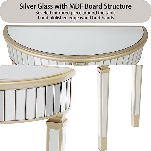 Artloge Half-Moon Mirrored Console Table Tall Semi Circle Entryway Desk 3 Legs Artloge