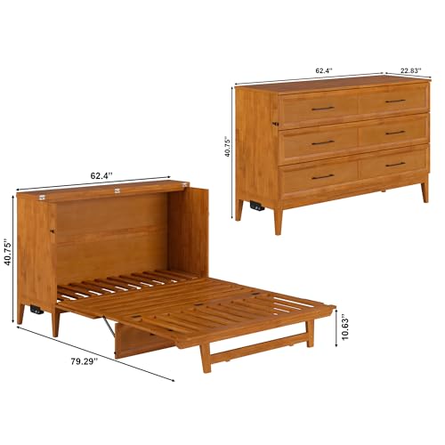 AFI, Santa Fe Queen Murphy Bed Chest with 6" Mattress & Built-in USB Charger, Light Toffee AFI