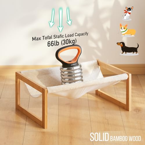 kiplant Elevated Cat Bed, Large Cat Hammock Bed, Bamboo Wood Cat Hammock for Outdoor, 25 X 16.5 Inch Elevated Pet Furniture Suitable for Kitty, Puppy, Rabbit, Bunny and Small Animal kiplant
