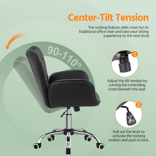 Yaheetech Modern Faux Leather Office Chair Ergonomic Adjustable Computer Chair with Wide Seat, Padded Armrests for Study, Bedroom Black Yaheetech