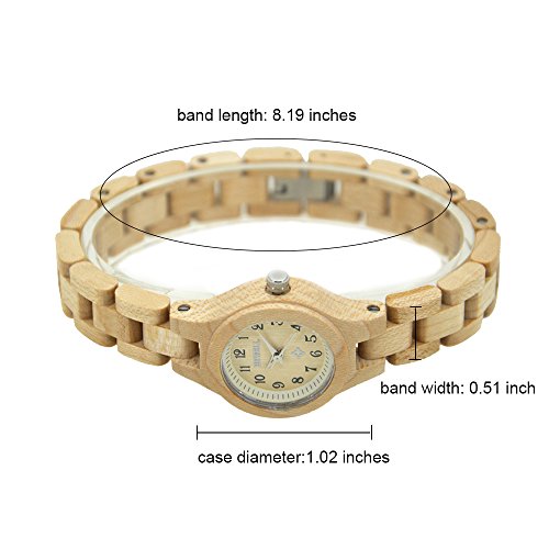 BEWELL W123A Handmade Natural Maple Wristwatch Analogue Display Lightweight Small Thin Case Wooden Watch for Women(Beige) BEWELL