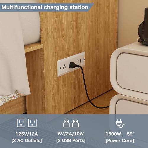Jotirxe Full Murphy Bed Cabinet: Oak Cabinet Bed with Charging Station, Cube Murphy Beds with Drawers, Modern Hidden Beds for Small Spaces, Guest Room and Office Jotirxe