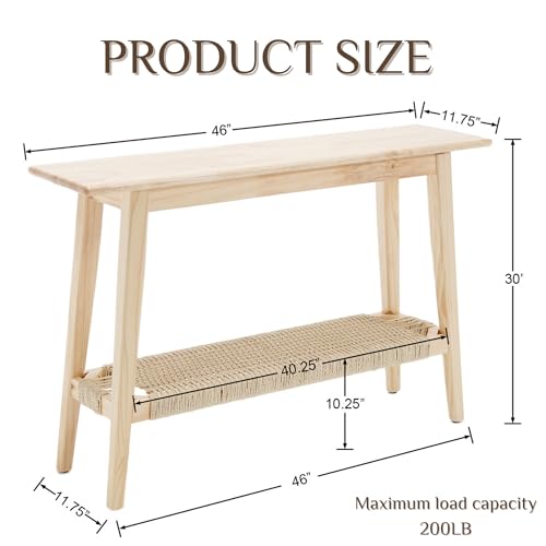 chairus Entryway Table with Storage Farmhouse Narrow Console Table 46” Rattan Sofa Table for Entrance Hallway, Living Room, Oak chairus