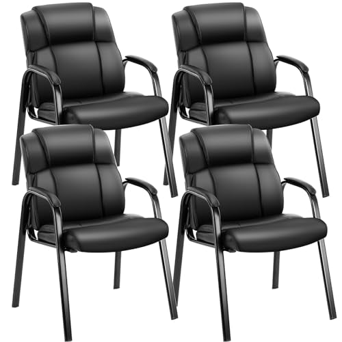 OLIXIS Waiting Room Chairs Set of 4, Leather Office Desk Reception Guest Stationary Side Chair with Padded Arms for Home Conference Lobby Area Meeting Church Medical Clinic Elderly Student OLIXIS