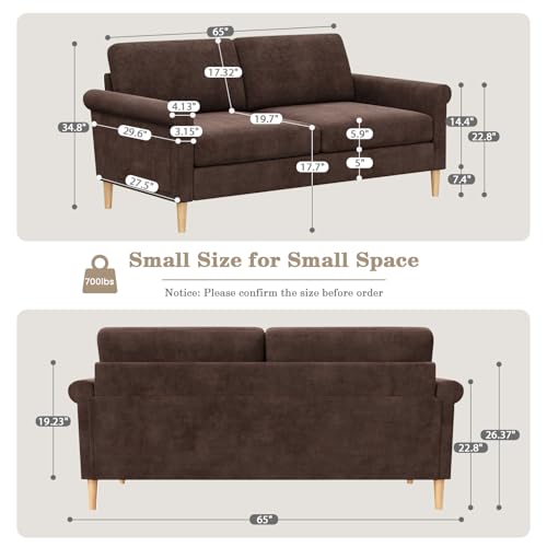 Vesgantti 65" Brown Loveseat – Mid-Century Modern 2-Seater Sofa, Tool-Free Assembly, Compact & Comfy Vesgantti