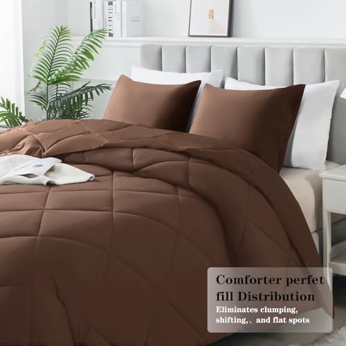 SUVAMJAM 3-Piece Queen Comforter Set,All-Season,Soft & Hypoallergenic &Breathable Bedding,Polyester Quilted,Down Alternative(Comforter*1 & Pillowcases*2),Chocolate SUVAMJAM