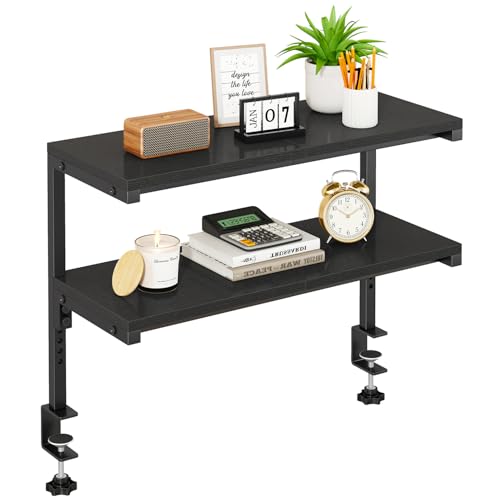 IBUYKE Clamp on Desk Shelf, 22.8” Large Desk Extender Shelves,Tool-Free Flexible Repositioning and Adjustable 2-Tier Storage Shelves for Desktop Accessories Below Desk TMZ010B IBUYKE